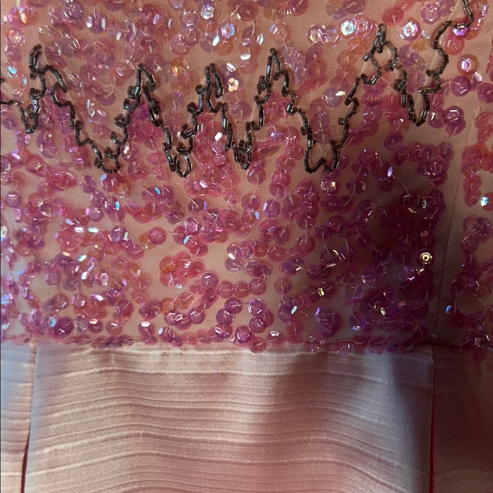 Vintage Pink Formal Gown Sequin Bodice Old Hollywood Prom Mother of the Bride - Picture 6 of 7